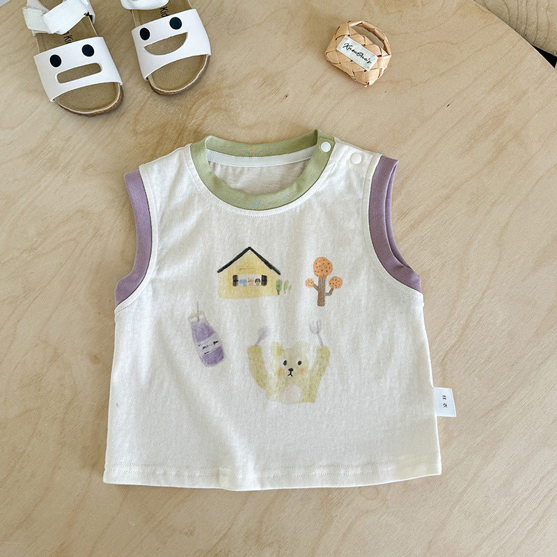 Vest Versatile Shorts Cartoon Printed Sleeveless Children's T-shirt