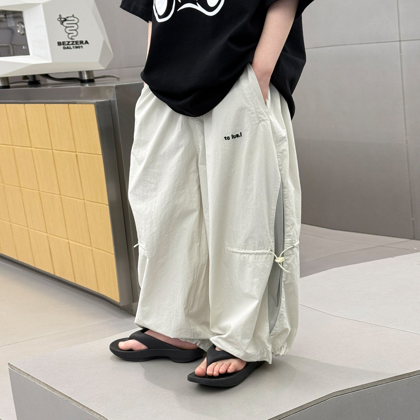 Children's Fashionable Simple Letter Splicing Design Versatile Casual Two-color Children's Pants