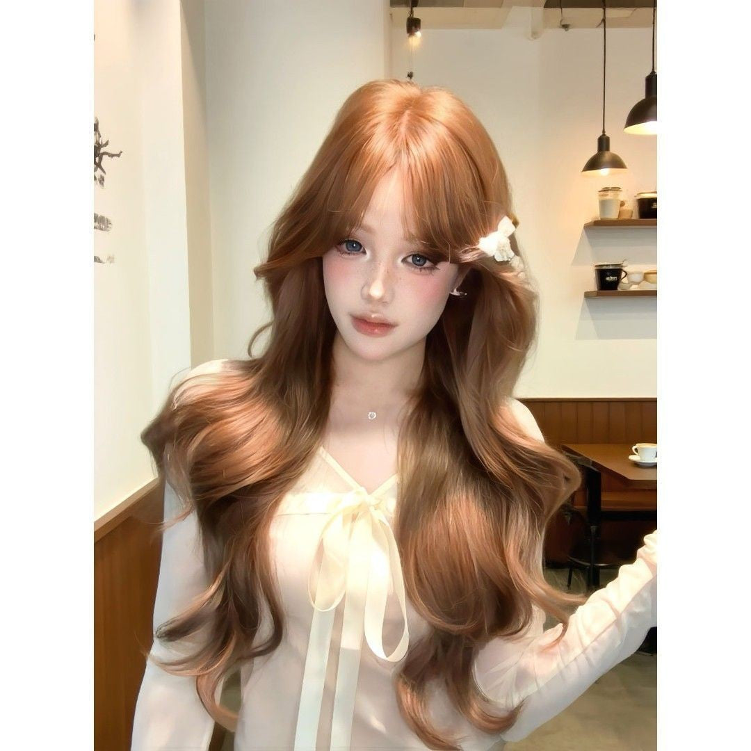Curly Hair Caramel Warm Brown Gentle Elegant Big Wave Natural Wig Long Curls