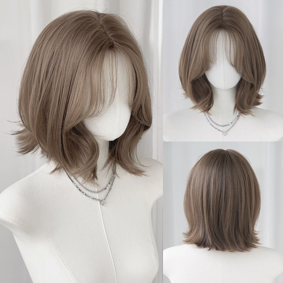 Female Brown Level Within The Age Reduction Air Bangs Wig Short Curly Hair
