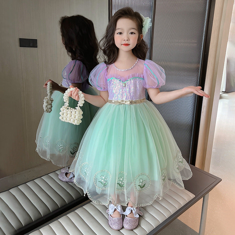 Summer Mermaid Umbrella Princess Trendy Mesh Cake Halloween Performance Children's Dress