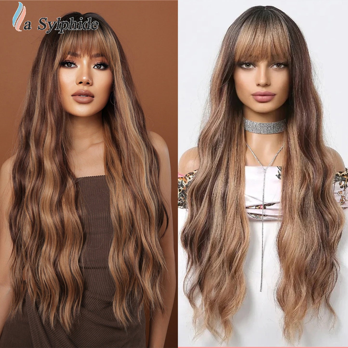 Female Dark Brown Dyed Light Bangs Curly Hair Mechanism Head Wig Long Curls