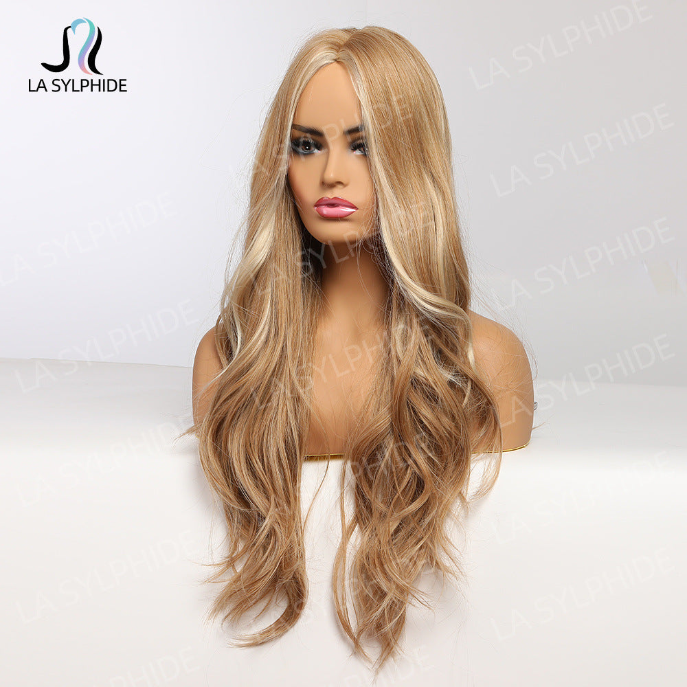 Female Fiber Medium Natural Curly Hair Brown Wig Long Curls