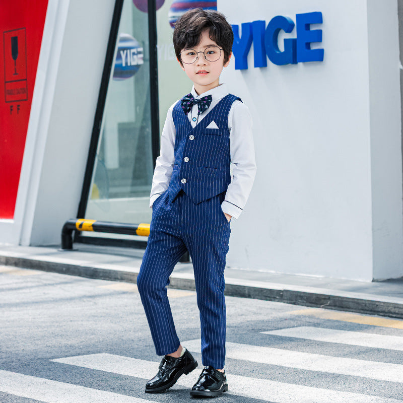 Children's Boy Stripe Vest Gown Host Catwalk Piano Children's Suit
