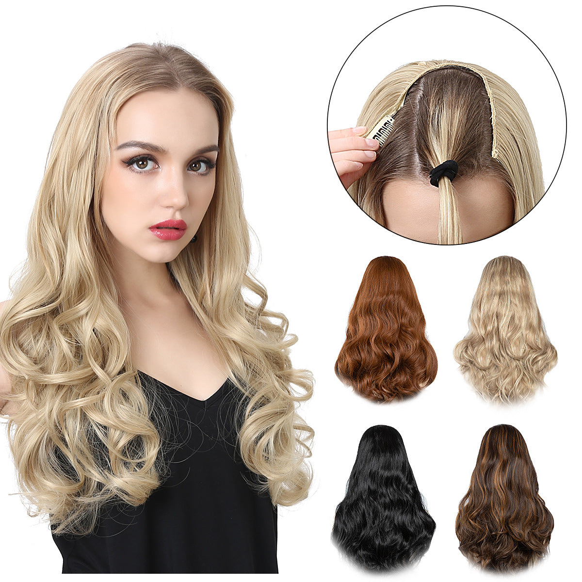 U-shaped Half Headgear Set Long Curly Hair Wig