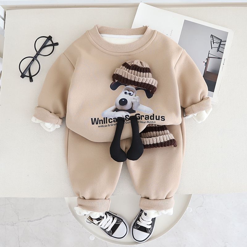 Children's Fleece-lined Sweater Handsome Boys Clothes Two-piece Children's Suit