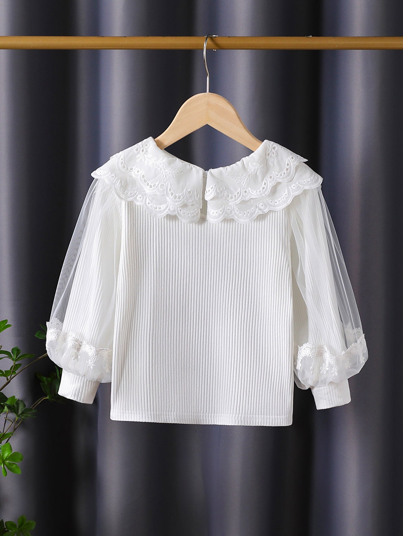Long Sleeve Pure Cotton Lantern Mesh Sleeves Outer Wear Children's T-shirt