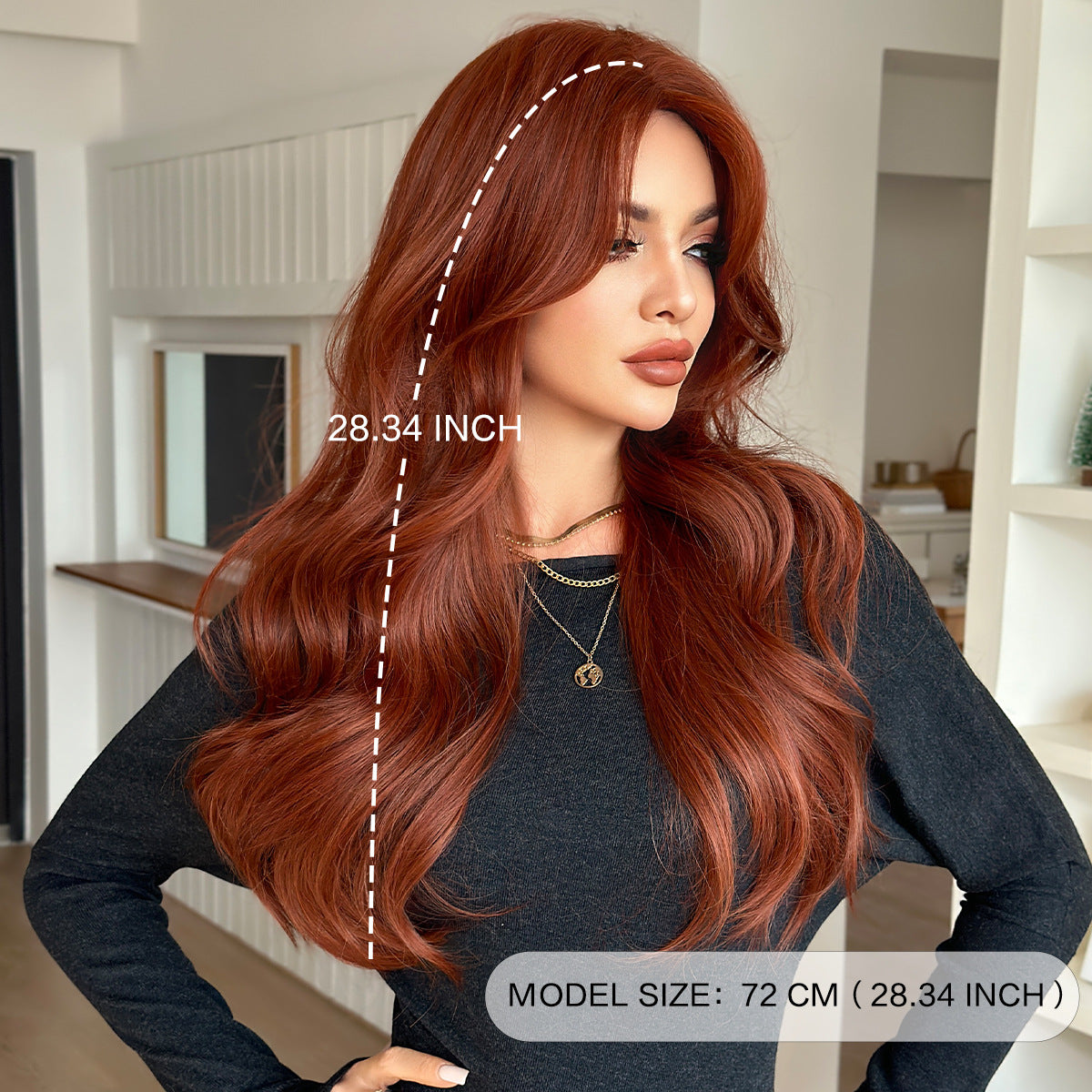Orange Bangs Hair Big Wave Fluffy Lifelike Daily Wig Long Curls