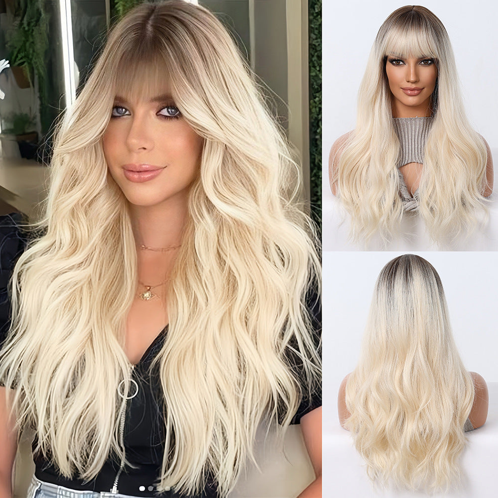 Women's Fashion Curly Hair Natural Fluffy Gradient White Wig Long Curls