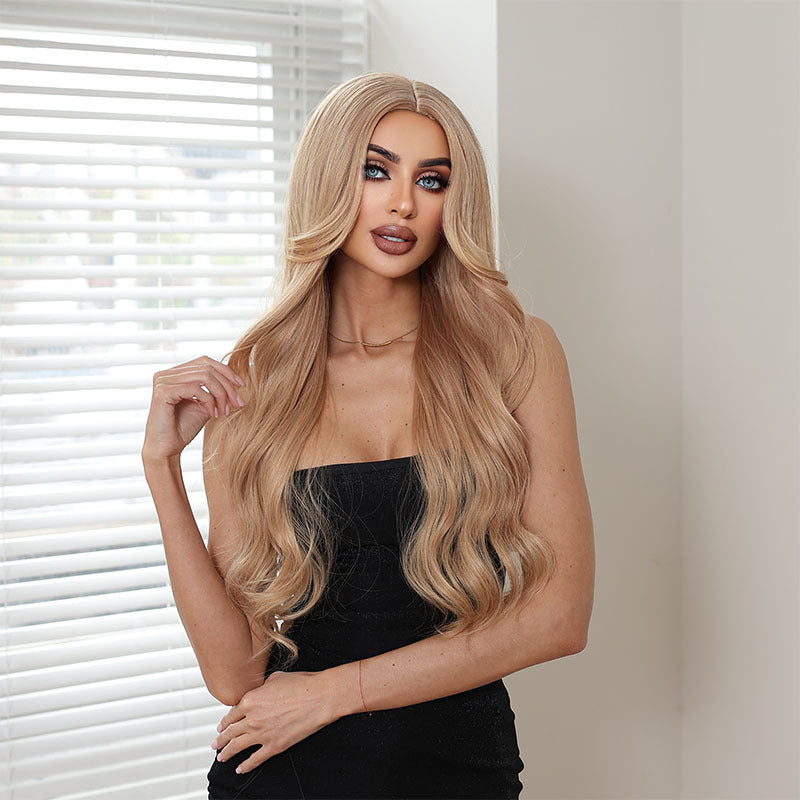 Mid-length Curly White Gold Color Big Wave Hair Chemical Fiber Wig Long Curls