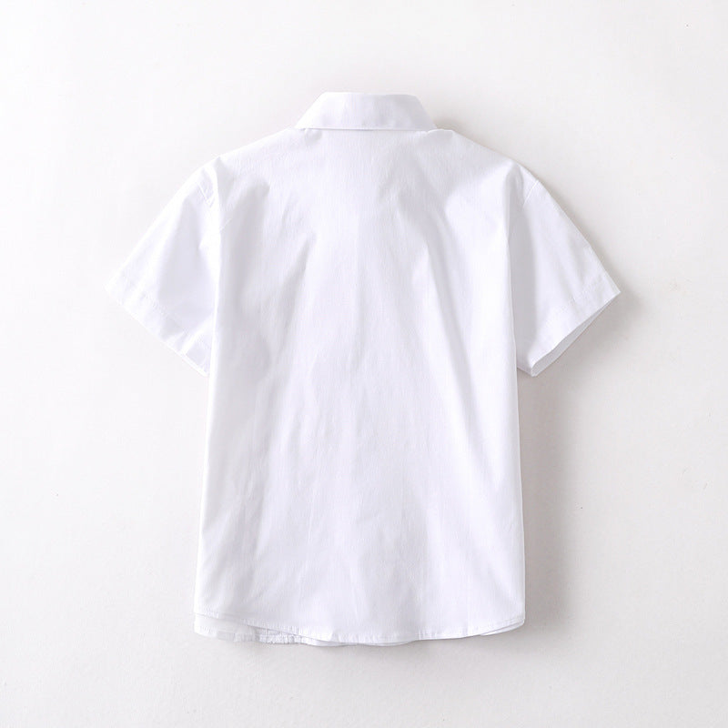 White Summer Thin Primary School Watch Show Uniform Children's Shirt