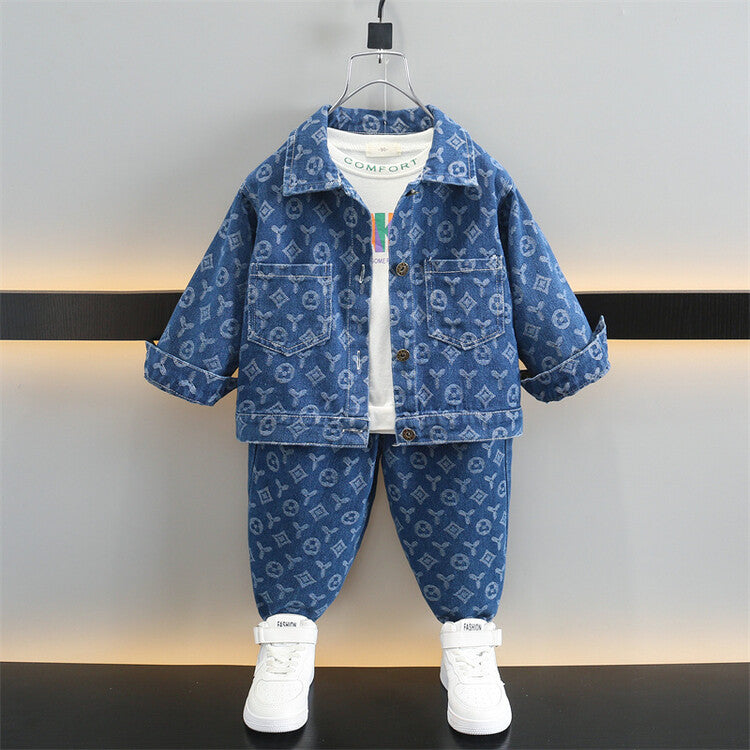 Children's Denim Jacquard Fashion Two-piece Clothing Children's Suit