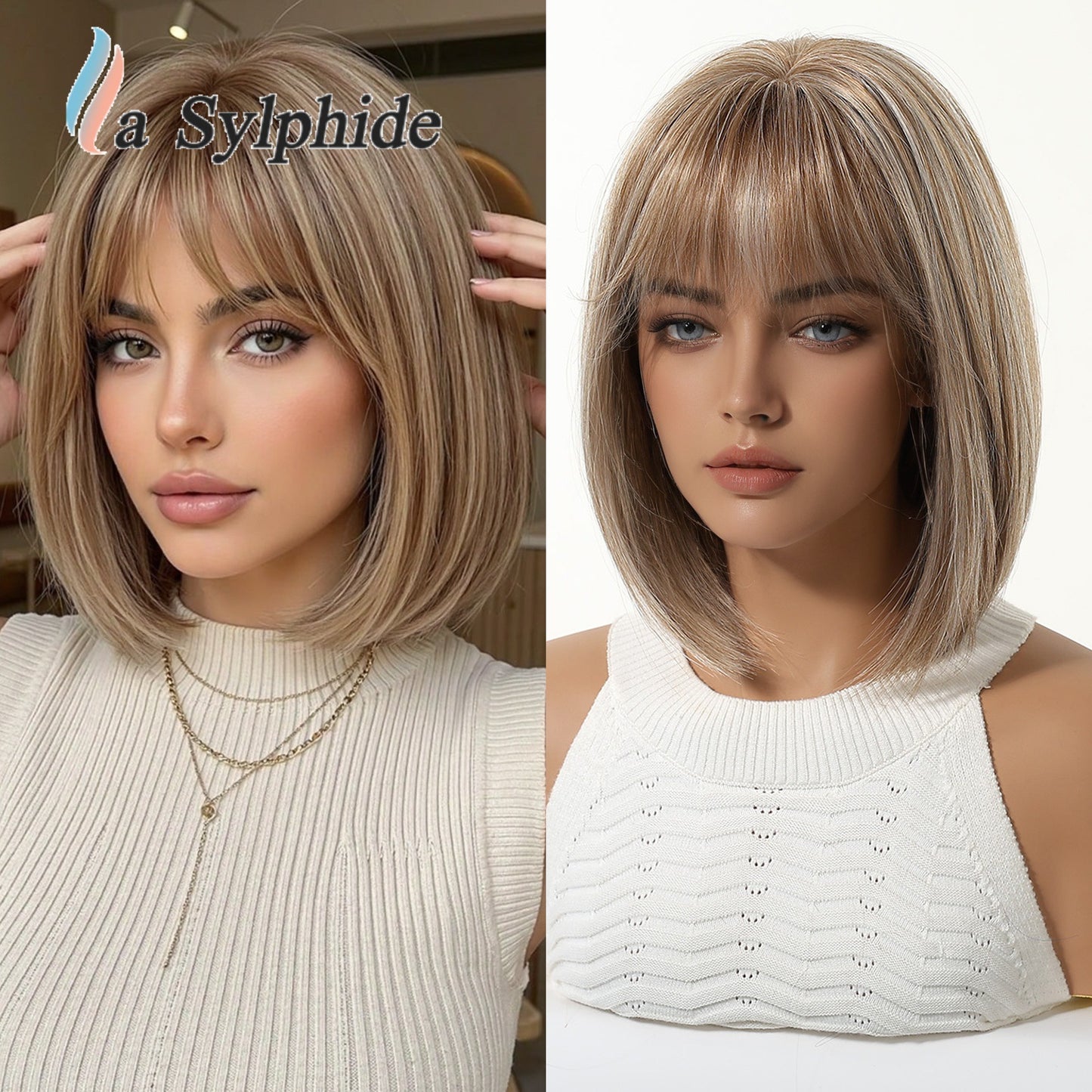 Gradient Bangs Fashion Shoulder Mechanism Rose Wig Short Straight Hair