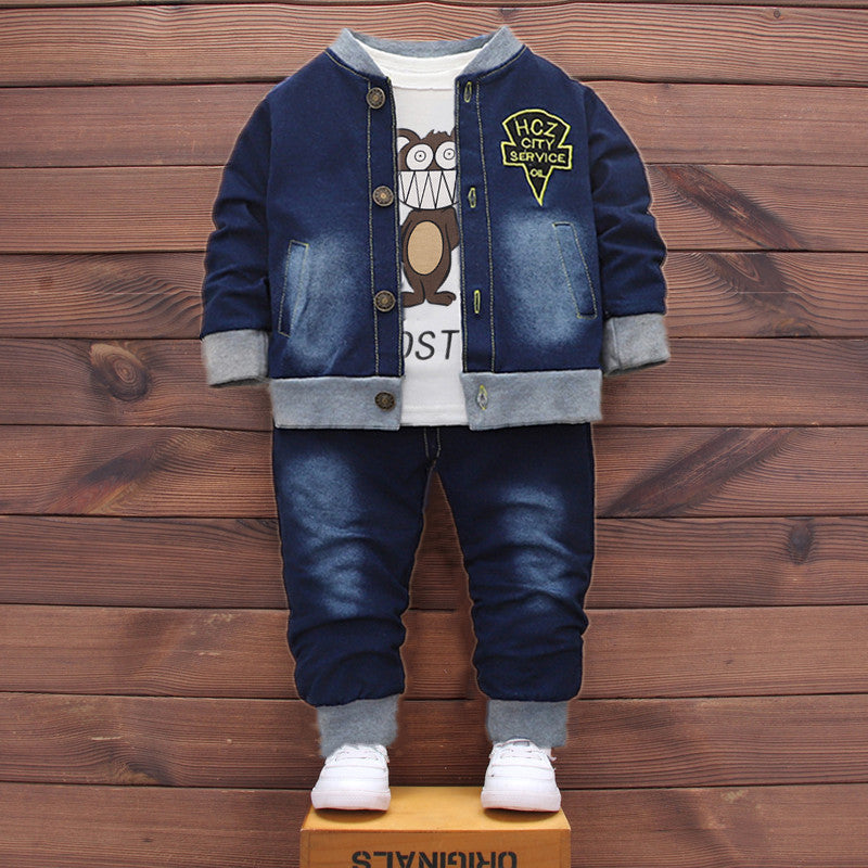 Children's Spring Clothes Korean Denim Three-piece Set Children's Suit