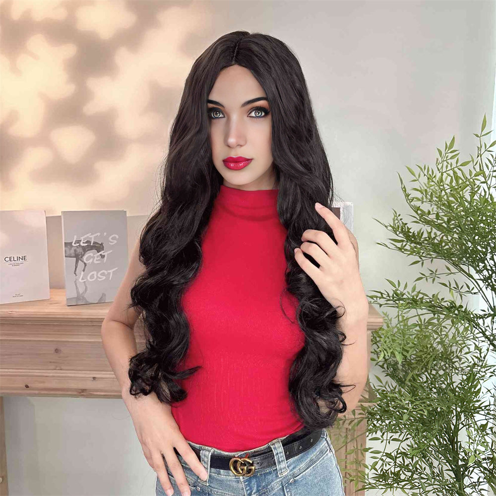 Women's Big Wave Mid-length Black Curly Head Wig Long Curls