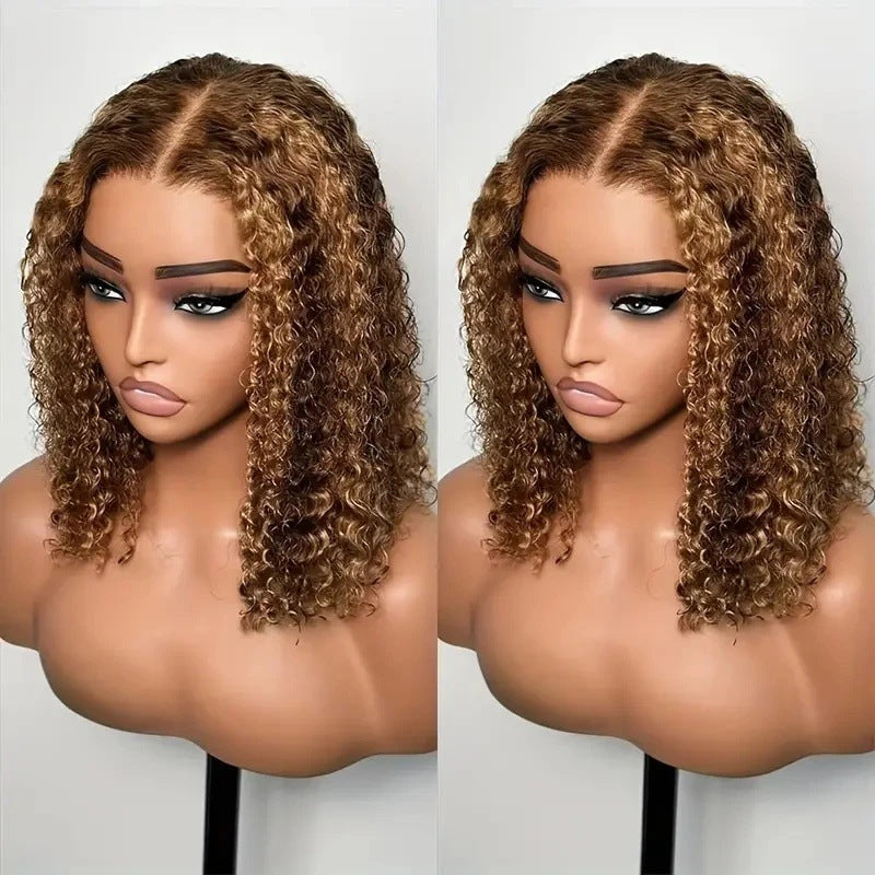 Lace Highlight Water Wave Curly Bob Real Hair Wig