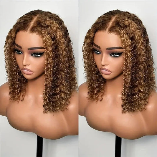 Lace Highlight Water Wave Curly Bob Real Hair Wig