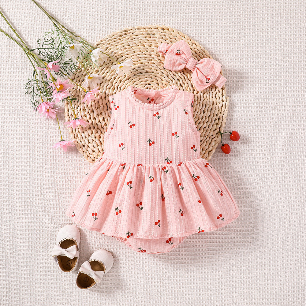 Printed Cherry Vest Triangle Rompers Korean Style Th Day Lace Jumpsuit, Climbing Suit