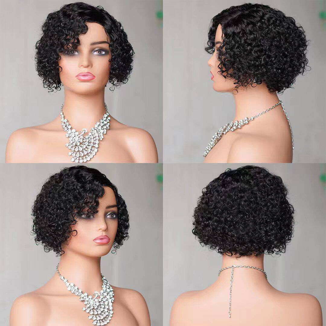 Women's Latin American African Black Head Cover Fiber Chemical Wig Short Curly Hair