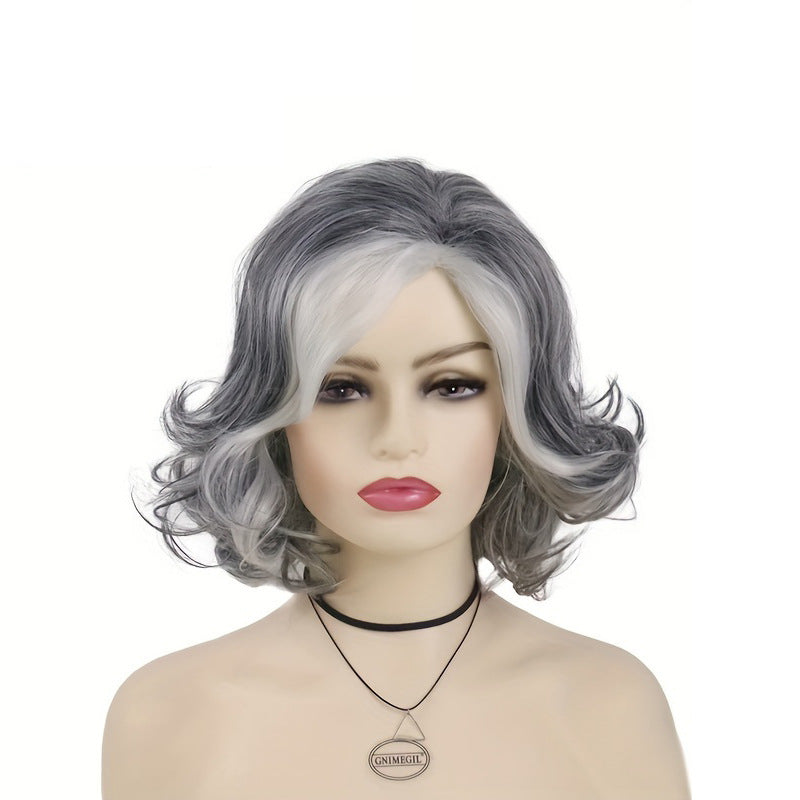 Women's Sier Gray With Bangs Fashion Hairstyle Bob Role Wig Short Curly Hair