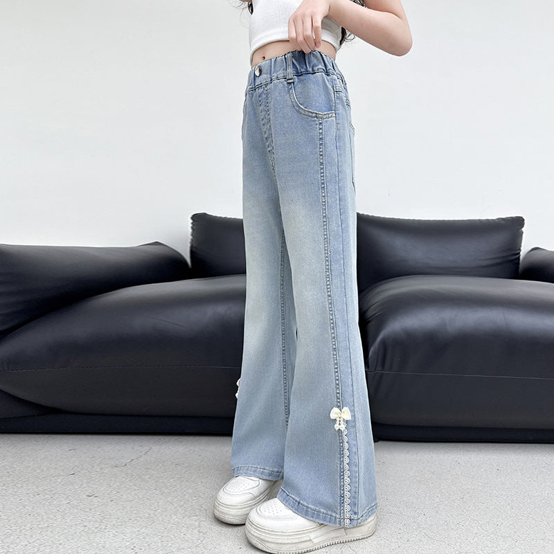 Children's Bell-bottom Summer Light Blue Jeans Medium Big Children's Pants