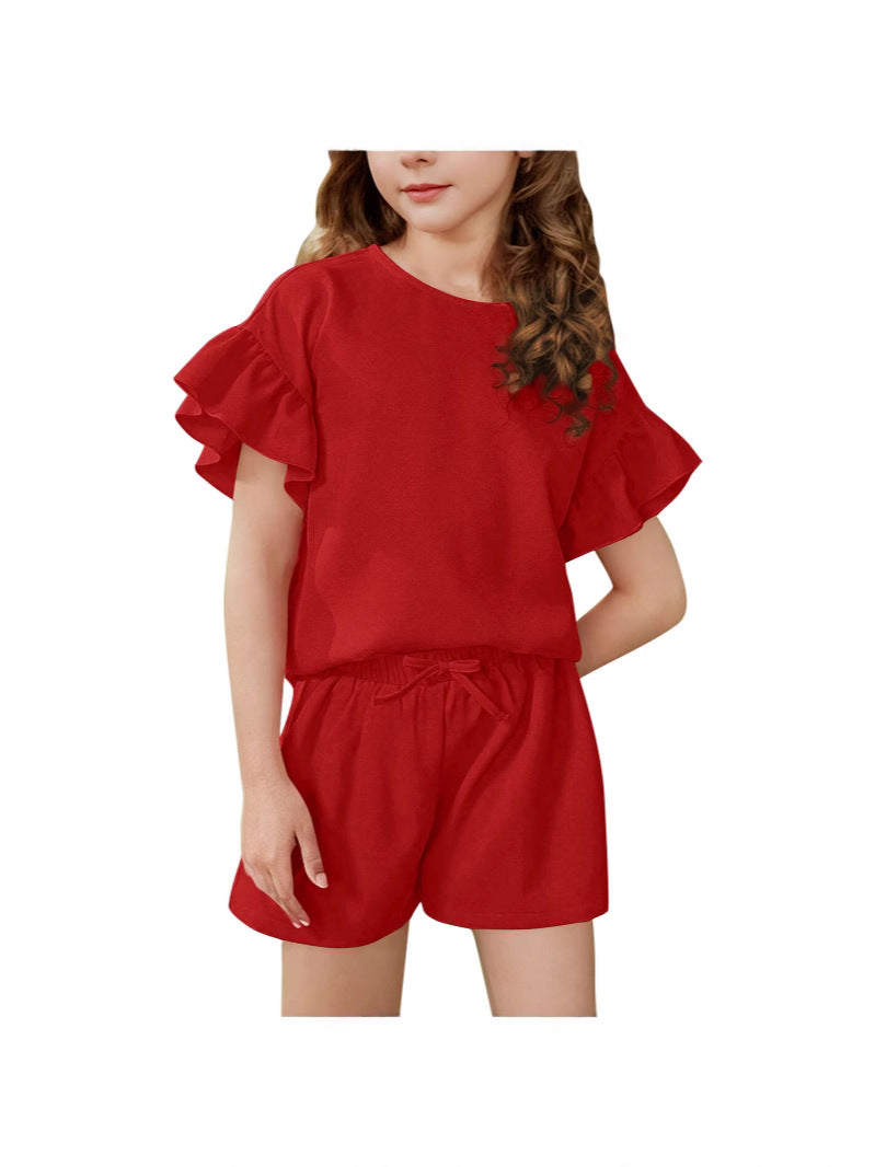 Summer Thin Solid Color Casual Sports Children's Suit