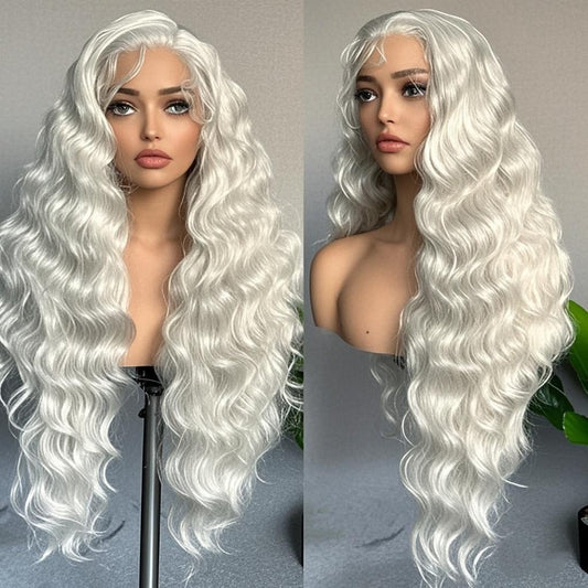 Women's Front Lace Mid-length White Big Wave Curly Hair Wig Long Curls