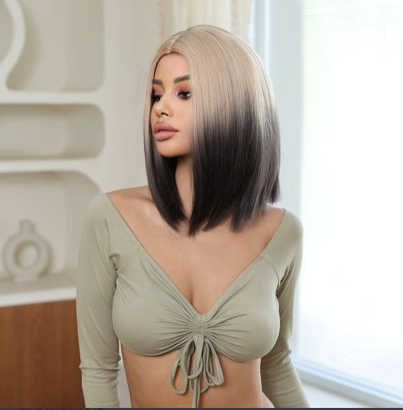 Medium Fashion Wine Red Collarbone Length Wig Short Straight Hair