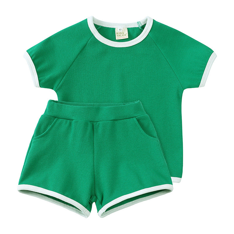 Children's Summer Boys Korean Style Loose Solid Color Short Sleeve Shorts Children's Suit