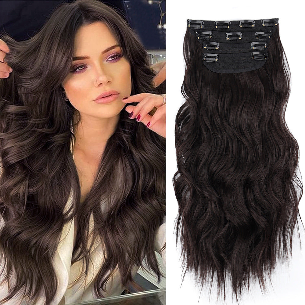 Long Curly Hair Set Hairpiece Clip Big Wave Wig