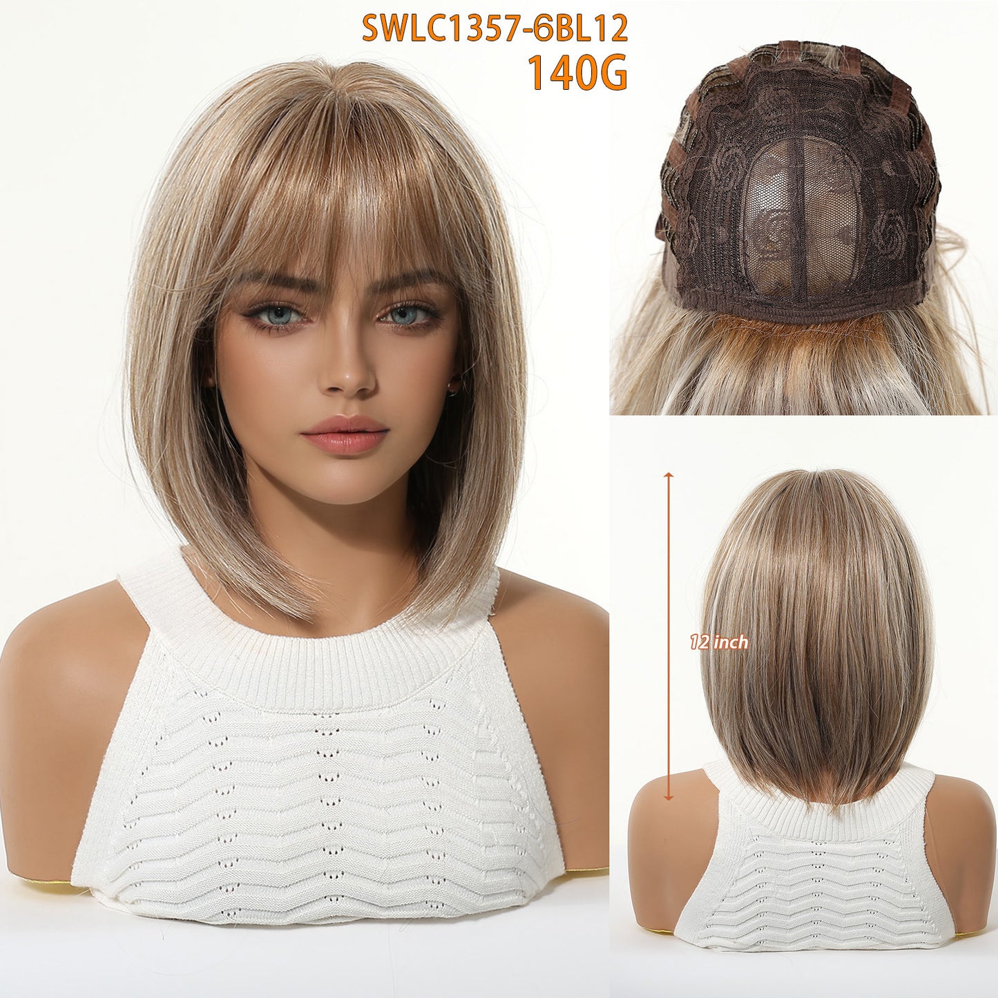 Women's Gradient Brown Highlights Artificial Human Fiber Wig Short Straight Hair