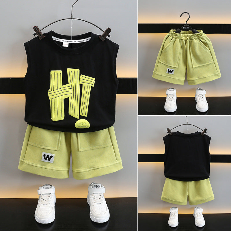 Children's Boys Summer Vest Clothes Boy Ruffle Handsome Small Children's Suit