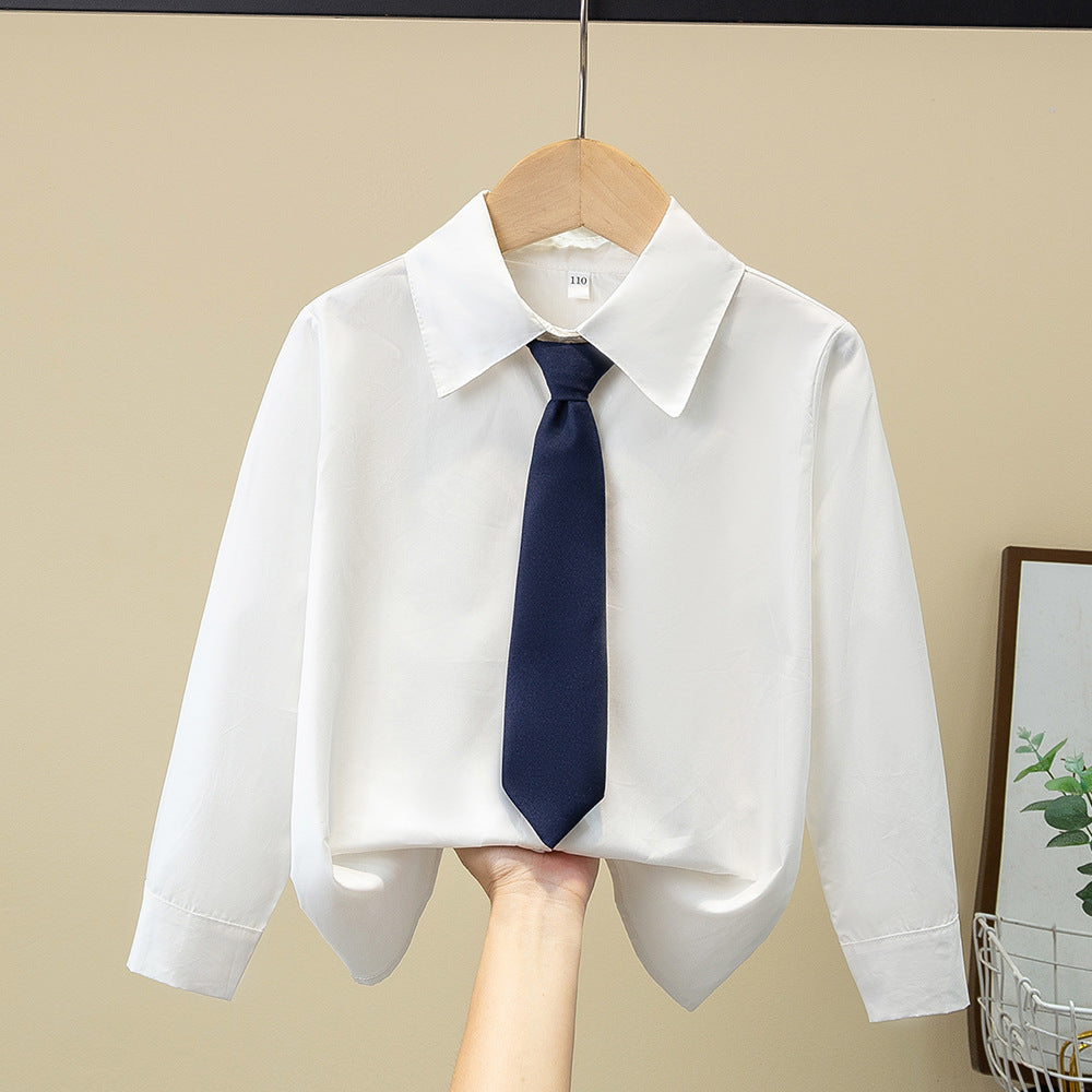 Children's Korean College Style Long Sleeve White Dark Children's Shirt