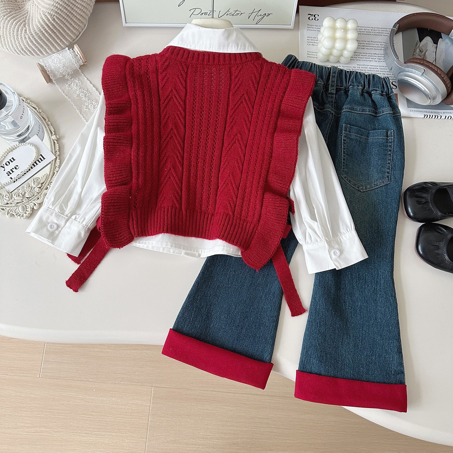 Autumn Korean Style Wool Vest Shirt Children's Suit