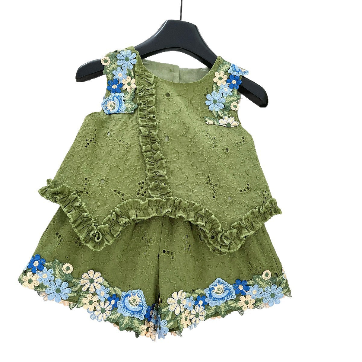 Top Bow Sleeveless Vest Lace Shorts Children's Suit