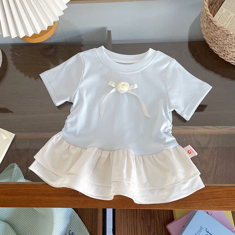 Short-sleeved Summer Sweet Bow Ruffled Tide Children's T-shirt