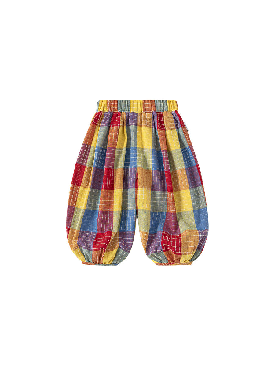 Children's Trousers Summer Colorful Plaid Bloomers Retro Children's Pants