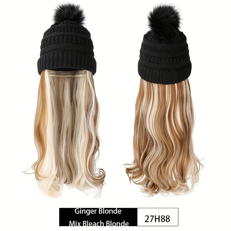 Women's Winter Knitted Hat Integrated Daily Wear Wig Long Curls