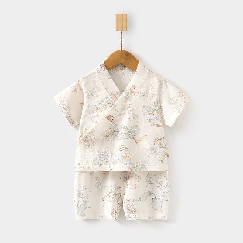Sets Short Sleeve Shorts Bamboo Fiber Top Pants Summer Air Children's Suit