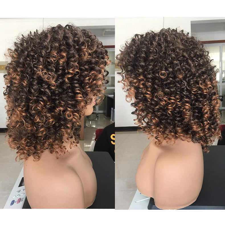 Women's African Small Afro Chemical Fiber Head Wig Short Curly Hair