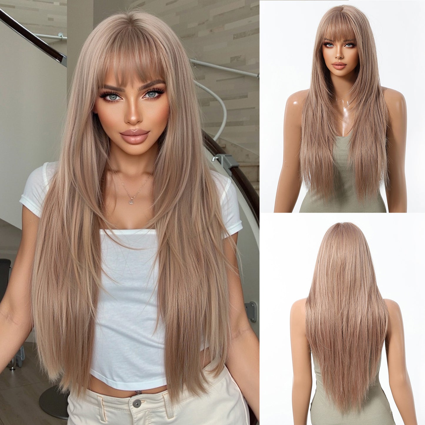 Female Pure Desire Wind Air Bangs Black Brown Long Straight Wig