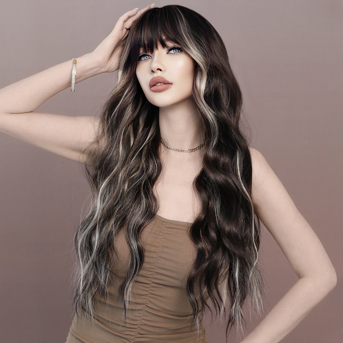 Women's Curly Big Wave Skunk Striped Fashion Christmas Chemical Wig Long Curls