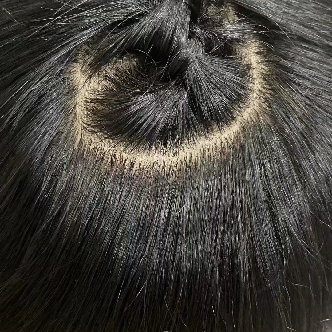 Men's Needle Hair Replacement All Real Natural Fluffy Double Ultra Thin Men's Wig