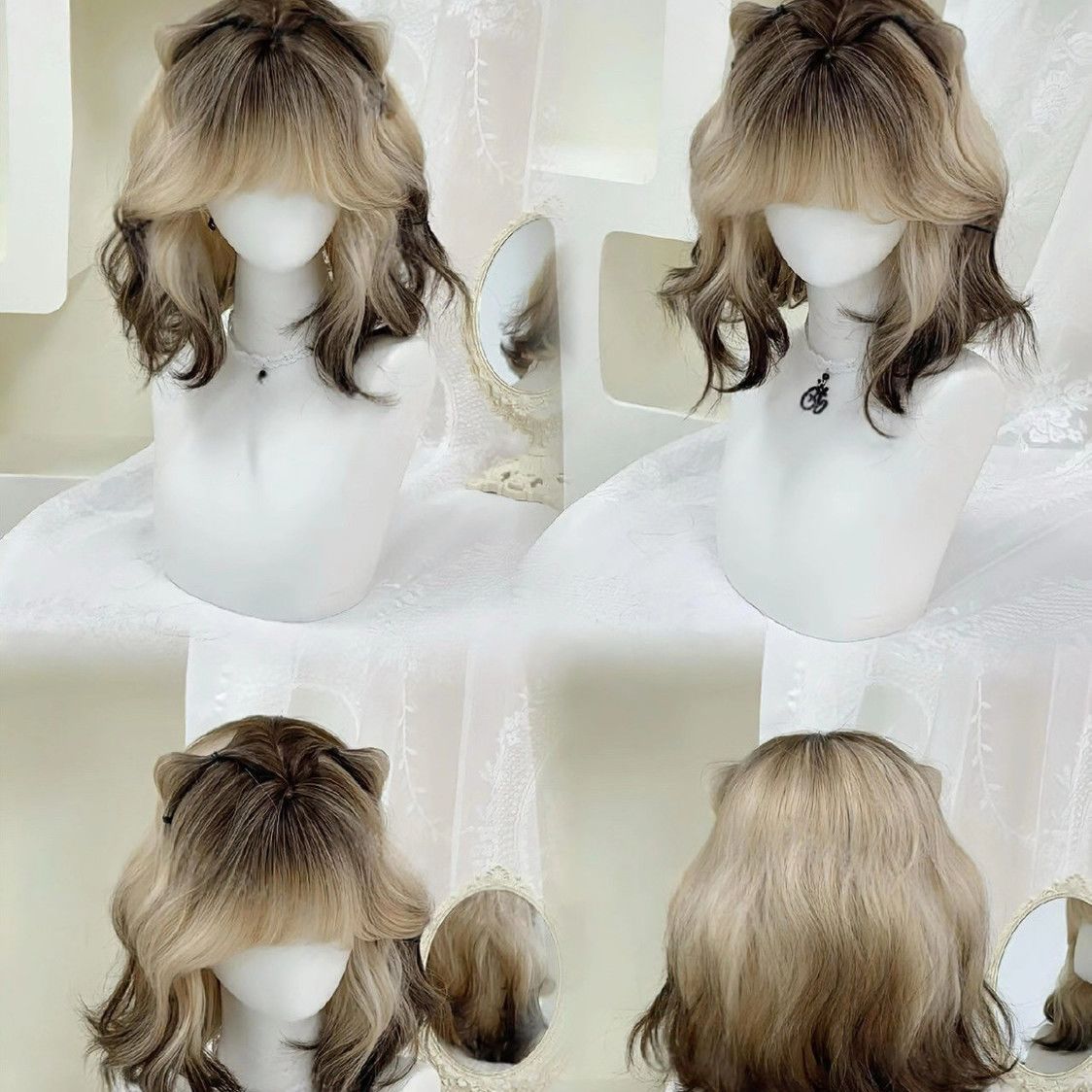 Gold Gradient Small Curls Paris Painting Wig Short Curly Hair