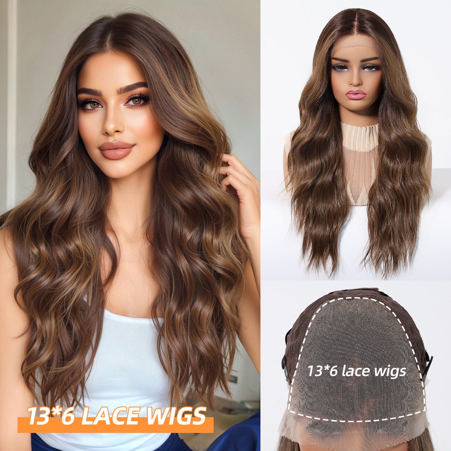 Area Lace Female Light Brown Dyed Curly Hair Wig Long Curls
