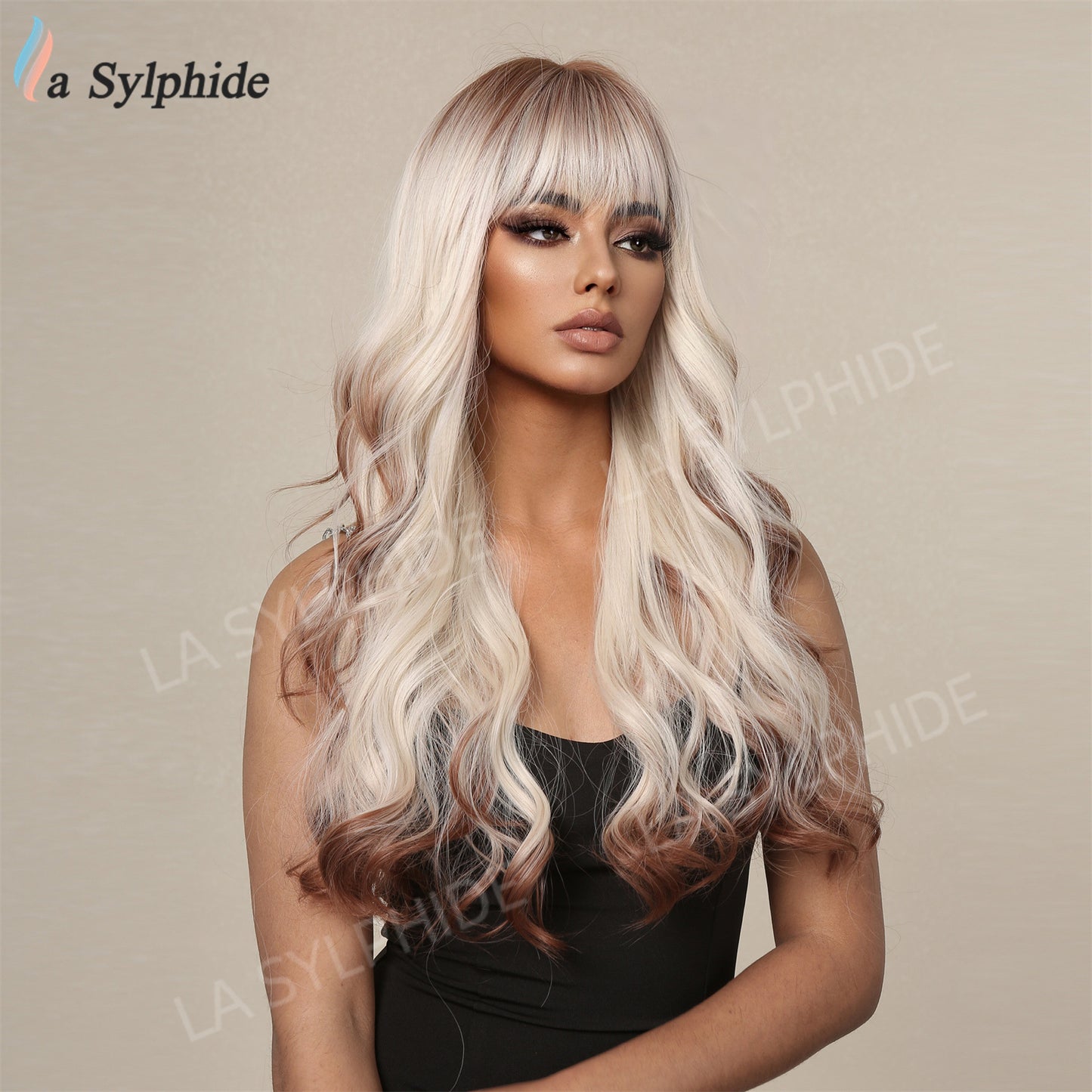 Gradient Black Brown Temperament Mechanism Music Festival Wig Long Curls