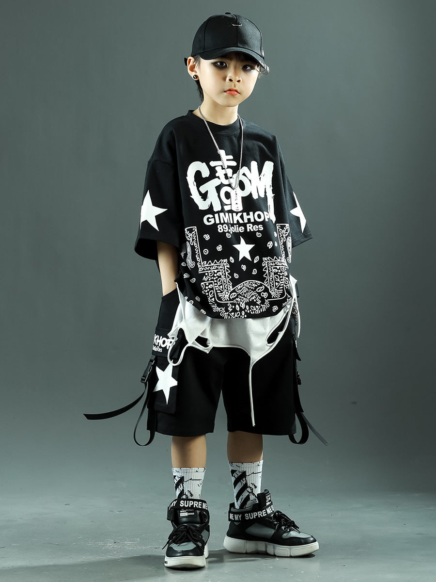 Children's Shorts Hip Hop Sports Summer Korean Style Middle Children's Suit
