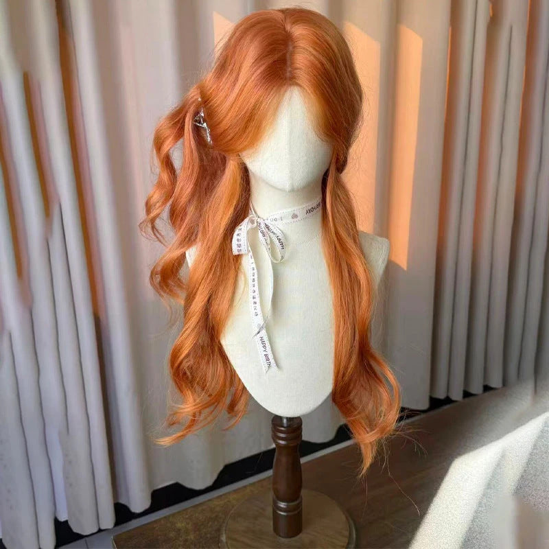 Caramel Warm Sun Orange Natural Simulation Hair Wig Long Curls