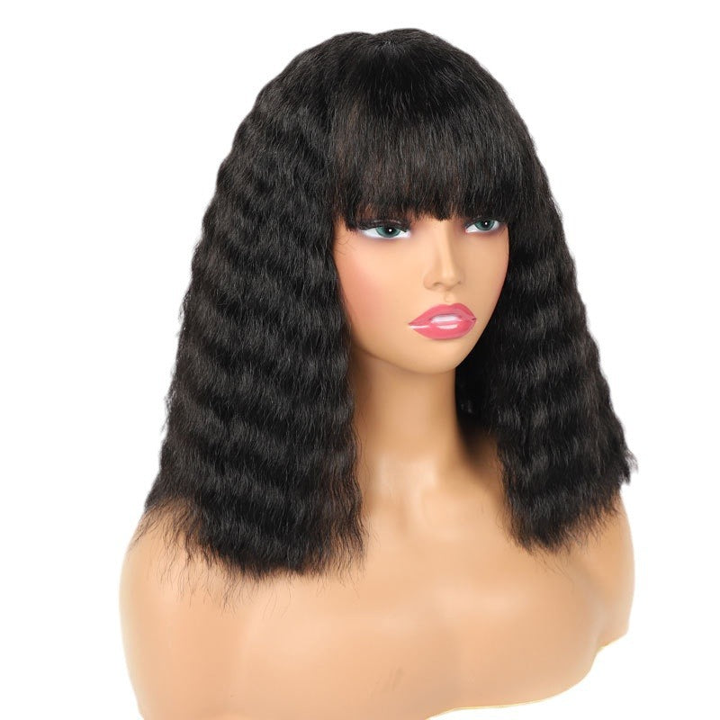 Fiber Mechanism Wave Head Cover Bangs Mid-length Curly Wig Long Curls