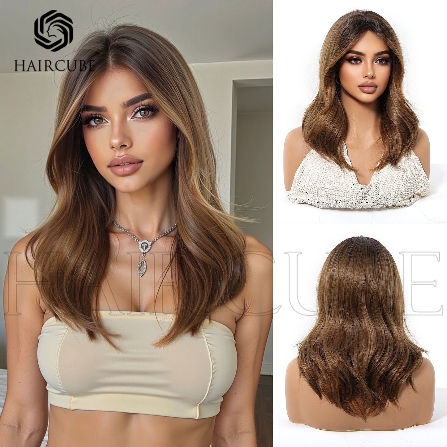 Mid-length Gradient Dyed Bangs Fiber Headgear Wig Short Straight Hair